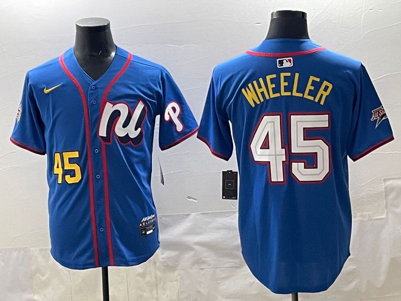 Men 2025 Philadelphia Phillies #45 Wheeler Blue All star Nike MLB Jersey style 06
